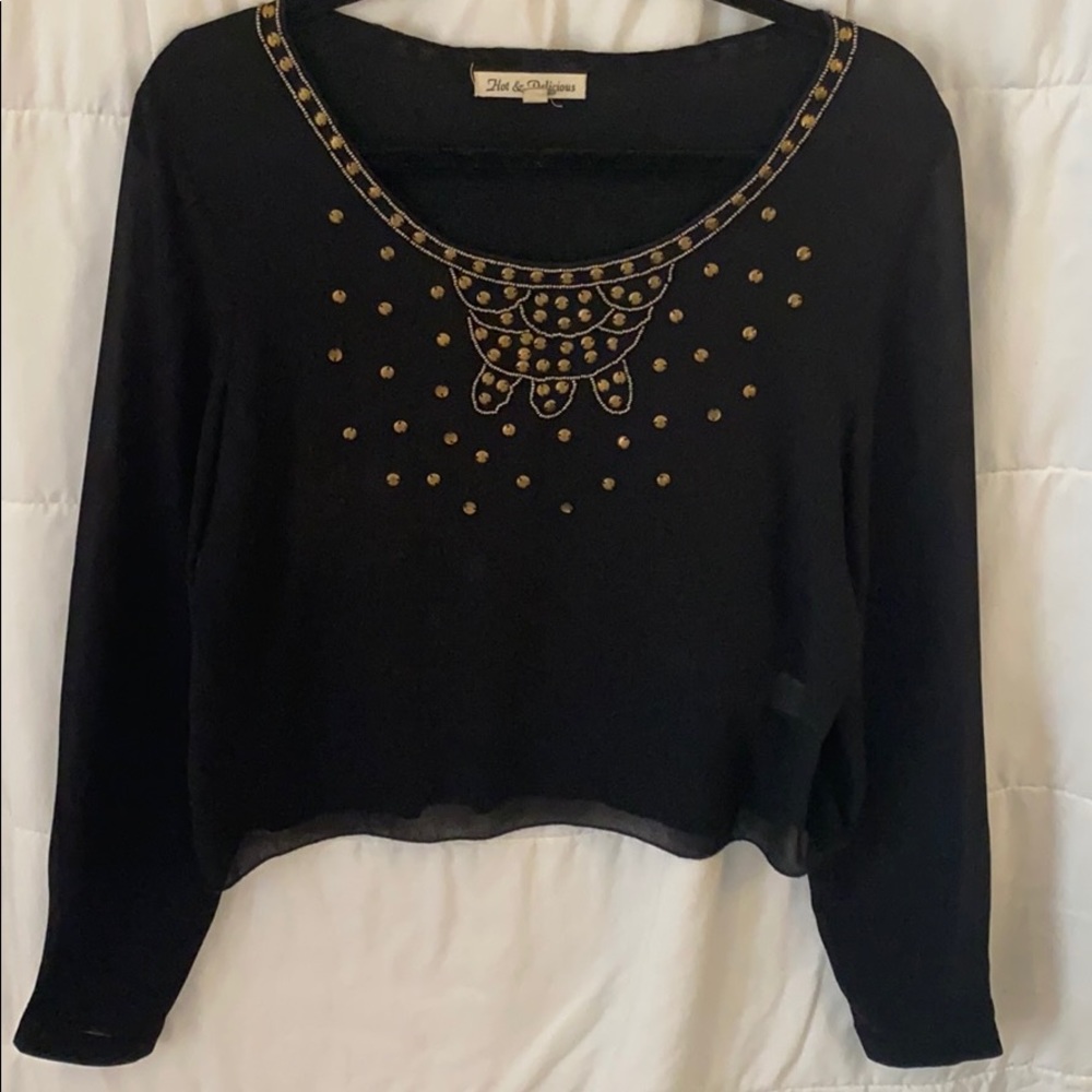 Long sleeve beaded crop top